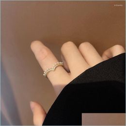 Cluster Rings Cluster Rings Vshape Pearl Ring For Women Fashion Zircon Design Elegant Opening Female Delicate Simplicity Adjustable Dhf8S