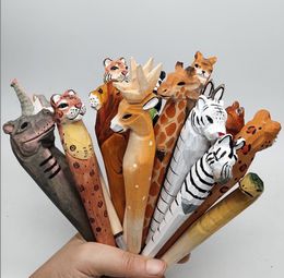 Carved Wood Pen Wild Ocean Animals Gel Pens Stationery Hand Painted Creative Vintage Wooden Writpen School Office Supply Christmas Party Favours