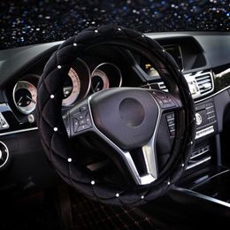 Steering Wheel Covers Winter Plush Car Cover For Women Rhinestone Diamond Auto Handle Cases Universal Size 38CM