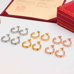 10 Years Manufacturer Wholesale New Fashion Semi-Round Diamond Rose 18K Gold Titanium Plated Stud Earrings Couple Gift With Dust Bag