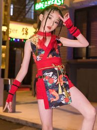 Stage Wear Red Outfits Chinese Style Jazz Dance Costumes For Girls Hip Hop Birthday Party Performance Clothes