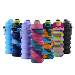 Creative Pure Color/Camouflage Silicone Folding Water Cup Portab Outdoor Riding Sports Large Capacity Portable Water Bottle SS1101