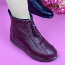 Boots Winter Women Ankle Fashion Warm Mother's Flat Bottom Comfortable Non Slip Front Zipper Closure Female Footwear 221028