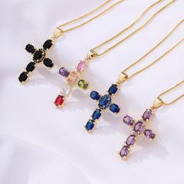 Pendant Necklaces Neo-Gothic Colour Creative Cross Necklace Exquisite Purple Zircon For Girl Hip Hop Party Wedding Fashion Jewellery