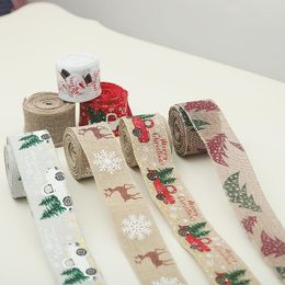 Christmas Decorations 5m Printed Webbing Imitation Burlap Japanese Style Ribbon Tree Festive Atmosphere Decoration