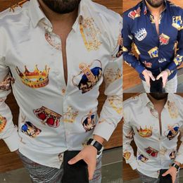 Men's Casual Shirts Shirt Printed Slim Men Clothes Long Sleeve Luxury Crown 2022 Spring Dress Streetwear Social Party Camisa Masculina