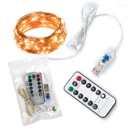 Strings USB Remote Control 8 Function Copper Wire Lamp String Christmas Wedding Bedroom Decoration 2m 5m 10m 100 Light Silver