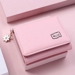 Wallets Fashion Women's Wallet Short Ladies Small Card Holder Print Girls Tassel Two-fold Female Coin Purse Female Mini Clutch Pink L221101