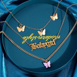 Chains 2022 Multi Layer Babygirl Letters Pendant Necklace Gold Colour Metal Butterfly Collar Choker Birthday Party Jewellery