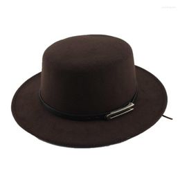 Berets OZyc Wool Boater Flat Top Hat For Men's Felt Wide Brim Fedora Gentleman Prok Pie Chapeu De Feltro Bowler Gambler