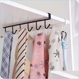 Hooks Rails Iron 6 Hooks Storage Shelf Wardrobe Cabinet Metal Under Shees Mug Cup Hanger Bathroom Kitchen Organiser Hanging Rack H Dhbjm