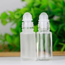5ml Clear Frosted Thick Glass Roll On Essential Oil Perfume Bottle Glass Metal Roller packing Bottles