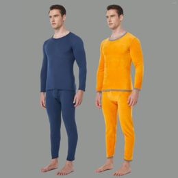 Men's Sleepwear Men's Winter Pyjamas Round Neck Plush Thick Soft Thermal Underwear Fleece Men Set