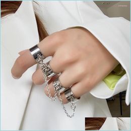 Cluster Rings Cluster Rings Punk Cool Hip Mtilayer Adjustable Chain Four Open Finger Alloy Man Rotate For Women Party Giftcluster Cl Dhqu3