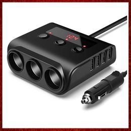 CC257 120W Cigarette Lighter Adapter QUICK CHARGE 3.0 12V/24V 3-Socket Power Splitter DC Outlet with 8.5A 4 USB Ports Car Charger