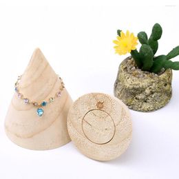 Jewellery Pouches Cone Natural Wood BangleJewellery Display Stand Rack Storage Watch Holder