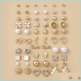 Cluster Rings Cluster Rings 30Pairs Rhinestone Faux Pearl Decor Stud Earrings Set For Women Letter Heart Cute Ear Fashion Jewellery Gi Dhlcs