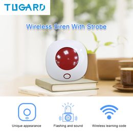 Alarm systems TUGARD SN10 433MHz Wireless Siren Mini Horn 110dB Light Flash Strobe For Home Security Burglar Sound System 221101