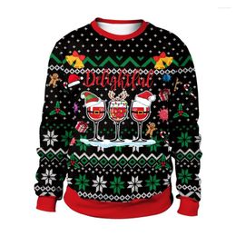 Men's Sweaters Men Women Ugly Christmas Sweater Couple Xmas Jumpers Tops 3D Gifts Hat Bell Wineglass Printed Holiday Party Sweatshirt