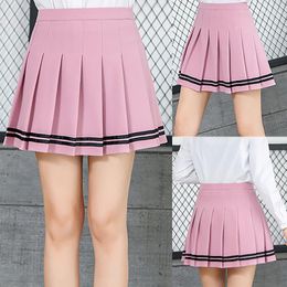 Skirts High Waist Women's Striped Pleated Skirt Elastic Female Sweet Mini Dance Ruffled Plaid