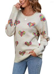 Women's Sweaters Women S Casual Crewneck Fuzzy Knit Sweater Cute Hearts Pullover For Teens Loose Y2K Jumper Tops