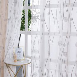 Curtain & Drapes Modern Embroidered Sheer Curtains For Living Room Striped Tulle Window Bedroom Kitchen Voile Blinds