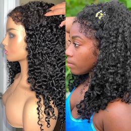 Afro kinky Curly edges 100 Human Hair Wigs For black Women glueless invisible hd frontal none lace frontBrazilian Virgin Hair wig 150% deep curl short