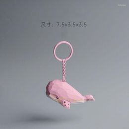 Keychains Handmade Pink Whale Keychain Wooden Carved Key Ring Backpack Pendant Animal Wood Carving Ornaments Mobile Phone Charm Gift