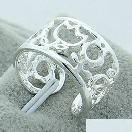 Cluster Rings Cluster Rings 925 Sliver Color Hollow Flower Ring Fashion Jewelry For Women Trendy Engagement Christmas Gift Drop Deli Dhkzy