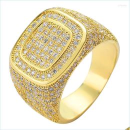 Cluster Rings Cluster Rings Square Micro Pave For Men Women Iced Out High Quality Cubic Zirconia With Jewellery Box Hip Hop Jewerly Gi Dhxsg