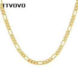Chains TTVOVO Mens Gold Plated Figaro Chain Necklace for Men Women Boy 5MM Wide Cuban Curb Link Chain for Pendant Hip Hop Jewellery Gift 221031