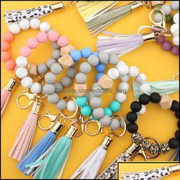 Party Favour Event Supplies Festive Home Garden 14 Colours Sile Key Ring Bracelet Beaded Wrislet Keychain Portable House Ca Otmyo