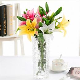 Decorative Flowers Artificial Fake Plants Mist Bamboo Grass Simulation Wild Roses Lily Wedding Bouquets Home Bedroom Dining Room Decoration
