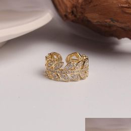 Cluster Rings Cluster Rings Korean Fashion Jewellery Exquisite Copper Inlaid Zircon Leaf Wheat Ear Ring Elegant Women Wedding Prom Ope Dhxh0