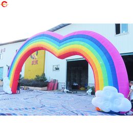 Free Ship Outdoor Activities 10mW Giant Rainbow Inflatable Archway with Clouds and Heart Shaped Arch Gate for Wedding