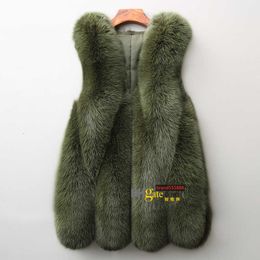 LuxuryFemale Long Vest Fox Fur Jackets Sleeveless Winter Waistcoats Womens ClothingThicken Warm Outwear Overcoat Fashion Tops