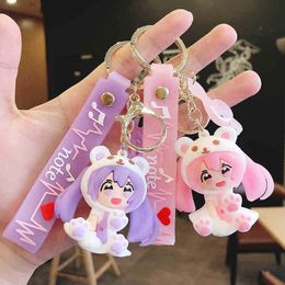 Keychains Cartoon happy girl doll pendant cute heart cat scratch key chain bag small gift for friends