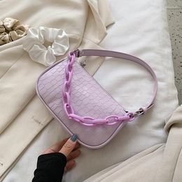 Evening Bags Small Stone Pattern PU Leather Crossbody For Women 2022 Shoulder Handbags Female Travel Acrylic Chain Armpit Bag#35