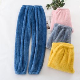 Women's Sleepwear Solid Flannel Pants Autumn Winter Warm Sleep Bottoms For Women Coral Fleece Thick Pajamas Lounge Wear Soft Nightwear