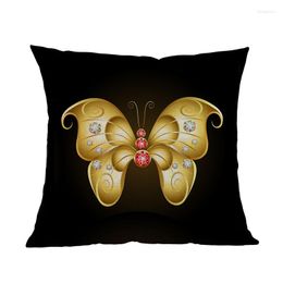 Pillow Black Background Diamond And Golden Butterflies Pattern Linen Throw Case Home Sofa Room Decorative Cover 45x45cm322l