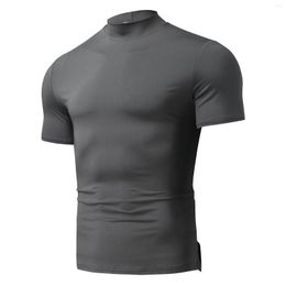 Men's T Shirts Turtleneck Short Sleeve Streetwear Men Thin Shirt Solid Colour High Collar Fitness Casual Clothing 2022 Leisure