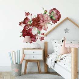 Wall Stickers Beautiful Red Peony Flowers Room Decoration Baby Kids Living Bedroom House Decal Poster