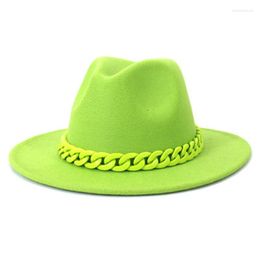 Berets Men's And Women's Fedora Acrylic Necklace Wool Jazz Top Hat Autumn Winter Men Women Couple Hats Flat Brim Panama