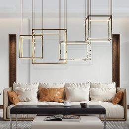 Pendant Lamps Geometric Living Room Chandelier Simple Design Combination Restaurant Exhibition Hall Model Stainless Steel