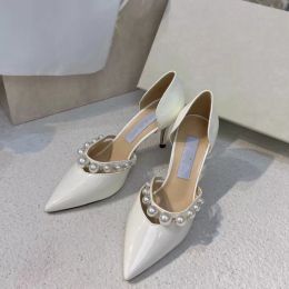 Women's Designer Shoes Pink Pointed Toes High-heeled Sandals Pearl Business Wear Banquet Pumps