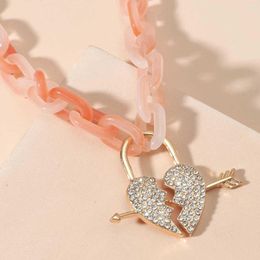 Choker Fashion Crystal Heart Pendant Necklace For Women Acrylic Love Lock Cuban Chain Collar Jewellery