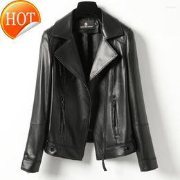 Women's Leather Spring And Autumn 2022 Dress Female Sheep Skin Short Slim Suit Lapel Motorcycle Jacket Coat Looks Thin