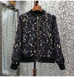 Women's Jackets 2022 Autumn Winter Fashion Jacket High Quality Women Sequined Beading Sweetheart Patterns Long Sleeve Casual Zip Coat