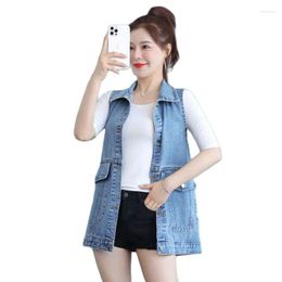 Women's Vests Mid-Length Cowboy Vest Female External Wear All-Match 2022 Spring And Autumn Splicing Loose Fashion Ladies Coat