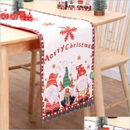 Table Runner New Christmas Table Runner Double Layer Cotton And Linen Creative Printing Tables Mat Atmosphere Decorations Drop Deliv Dhkcg